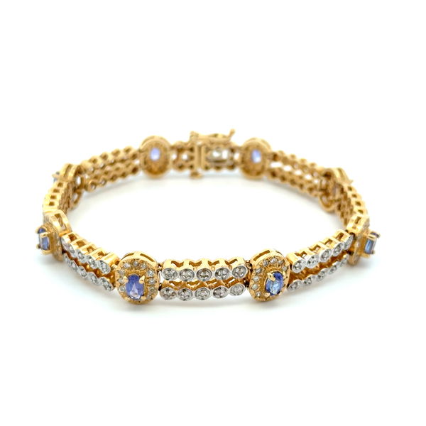 Closeup photo of 14K 2tone 1.60tcw Tanzanite & 1.50tcw Diamond Station Link Bracelet 24.1g, 7.25"