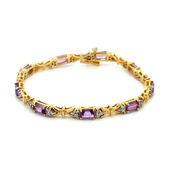 Closeup photo of 14K YG 4.00tcw Amethyst & .54tcw Diamond Link Modern Bracelet 14.6g, 7"