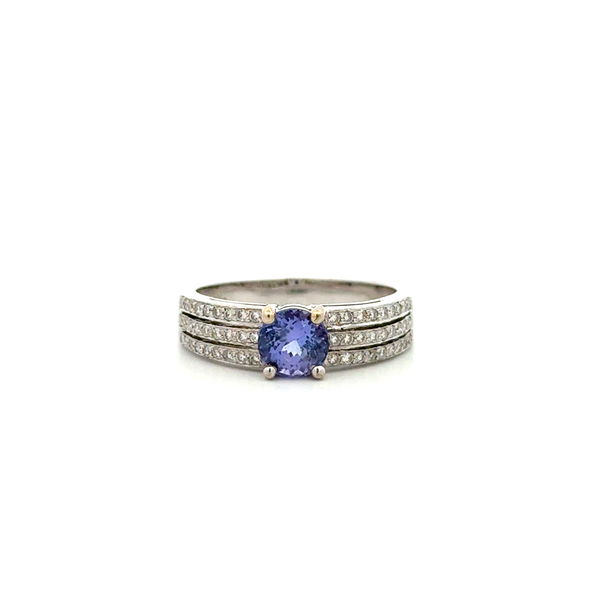 Closeup photo of 18K WG .75ct Round Tanzanite & .40tcw Diamond Band Ring 4.6g, s6.75