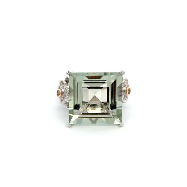Closeup photo of 14K WG 18ct Square Prasiolite Quartz & .04tcw Diamond Ring 9.8g, s8