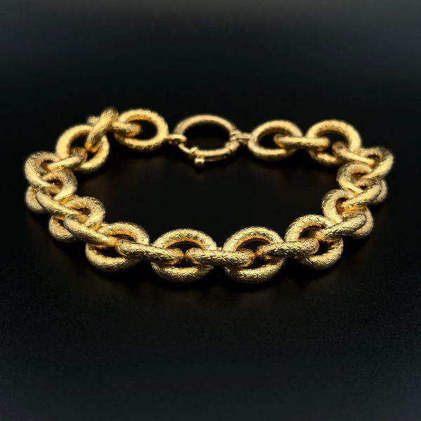 Closeup photo of 14K YG Milor Satin 11.50mm Oval Link Bracelet 12.9g, 8.5"