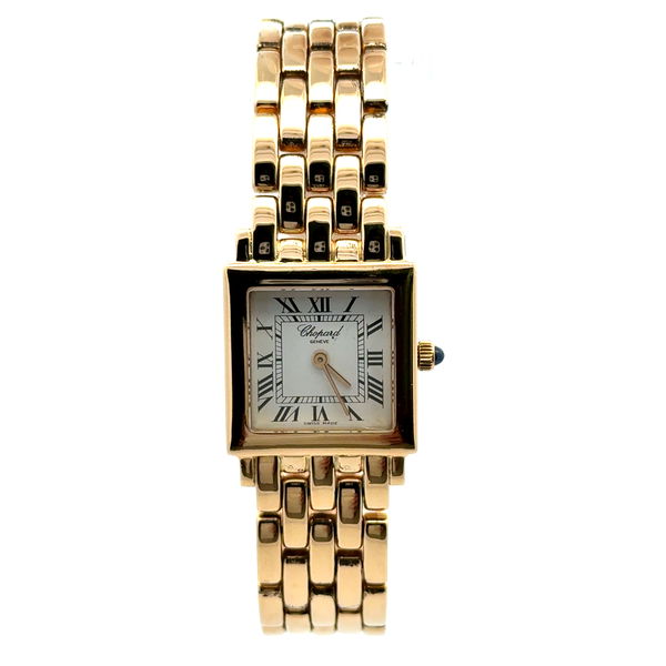 Closeup photo of 18K YG Chopard 426 1 Tank Quartz Watch Full Bracelet w/Box 88.2g, 7.5" 477204