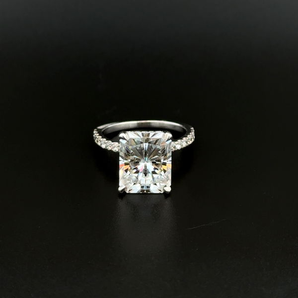 Closeup photo of Platinum 4ct Radiant Moissanite & .38tcw RBC Diamond Engagement Ring 5.0g, s5