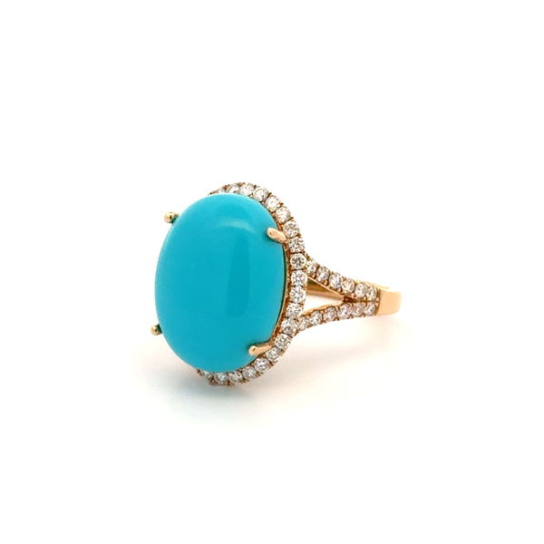 Closeup photo of 14K YG EFFY Turquoise Style & .30tcw RBC Diamond Split Shank Ring 5.2g, s7