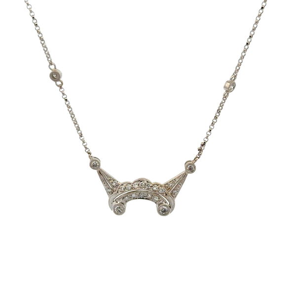 Closeup photo of 18K WG Art Deco Style .28tcw Diamond Tiara Pendant Necklace 4.5g, 16.5"