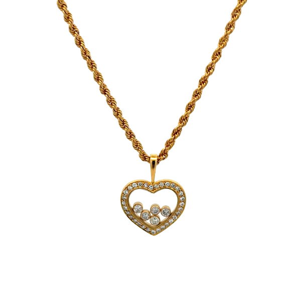 Closeup photo of 18K YG Chopard .50tcw Happy Diamond Heart Pendant Necklace 13.5g, 18"