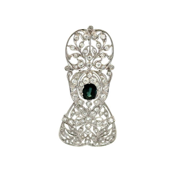 Closeup photo of Platinum Art Deco 1.50ct Sapphire & 2.00tcw OEC Diamond Pendant 11.6g