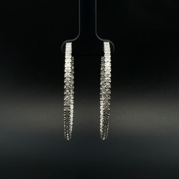 Closeup photo of 18K WG 1.63tcw RBC Diamond Inside Out Diamond Hoop Earrings 16.4g, 1.95"