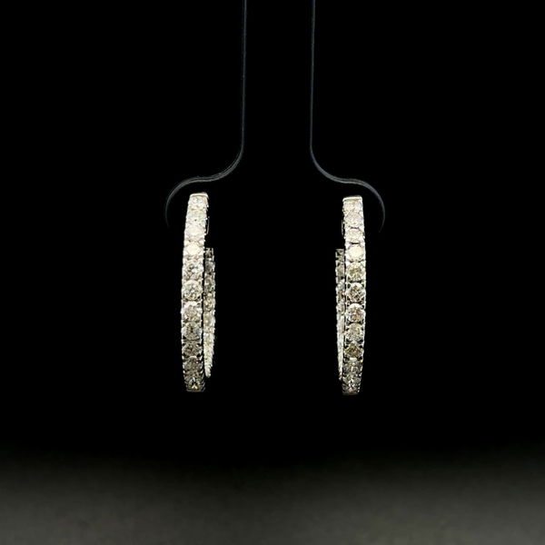 Closeup photo of 10K WG 1.60tcw RBC Diamond Inside Out Diamond Hoop Earrings 5.0g, .8"