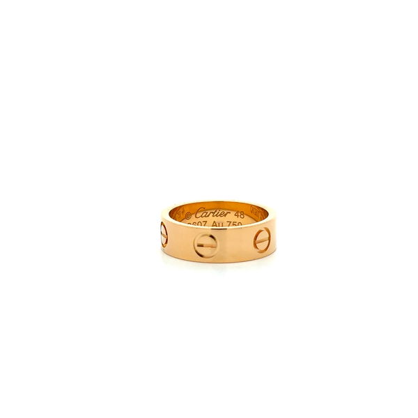 Closeup photo of 18K YG CARTIER .25tcw LOVE 5.50mm Band Ring 5.3g, s4.5 QKG607 750 48