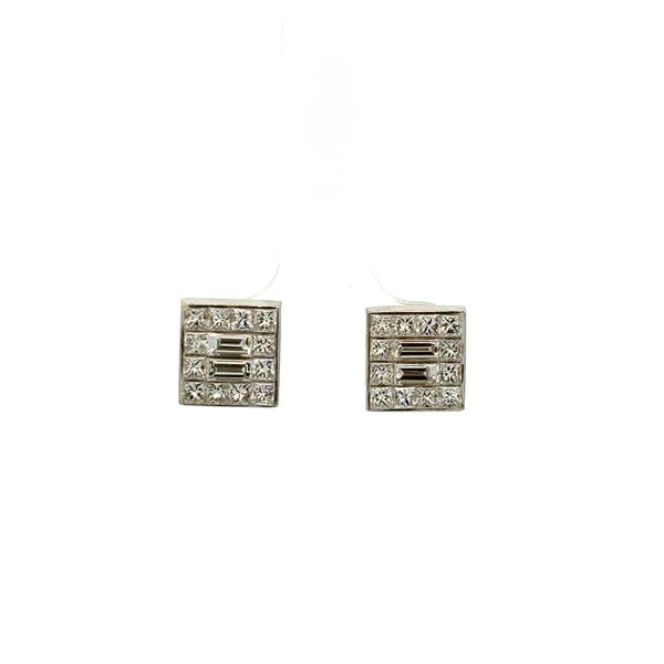 Closeup photo of 18K WG 2.00tcw Mosaic Diamond Square Earring Studs 4.0g, 9mm 14K Backs