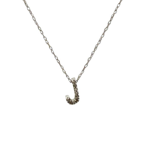 Closeup photo of 10K WG .05tcw Diamond Initial J Necklace .8g, 18"