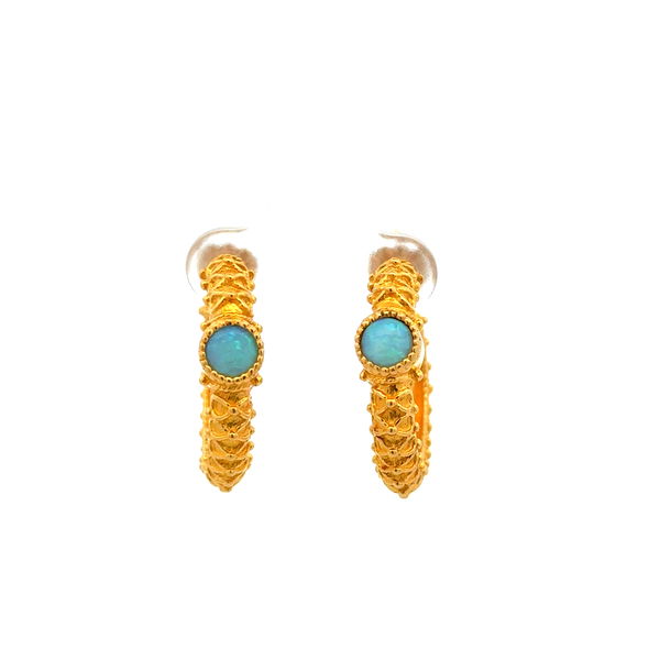 Closeup photo of 14K YG w/24K Wash Open Hoop Opal Earrings 10.3g, 1"