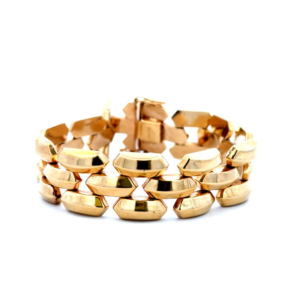Closeup photo of 14K YG Retro 3 Wide 17.50mm Dome Link Bracelet 31.6g, 7"
