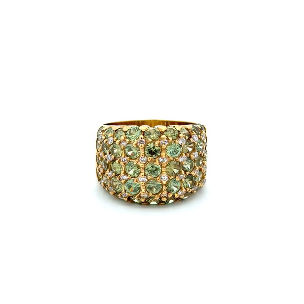 Closeup photo of 18K YG 5.00tcw Demantoid Garnet & .40tcw Diamond Band Ring 15.3g, s