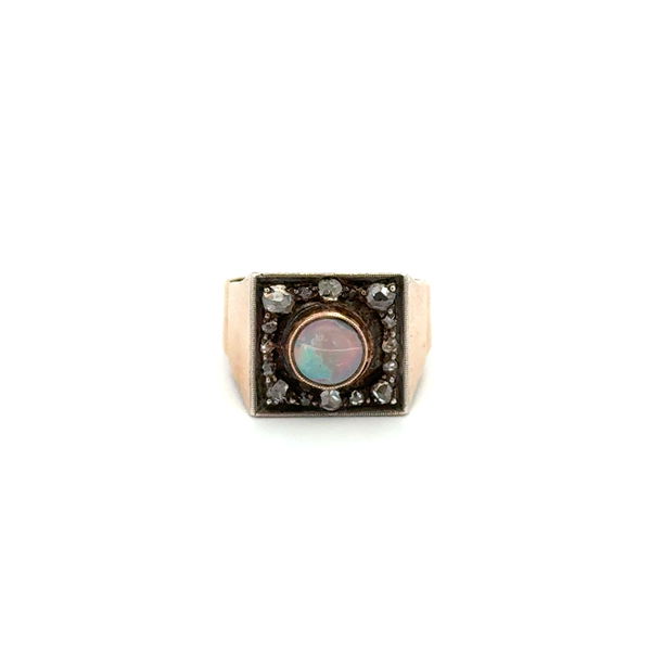 Closeup photo of Silver on Gold Victorian .50ct Opal & .15tcw Diamond Ring 4.7g, s4.5