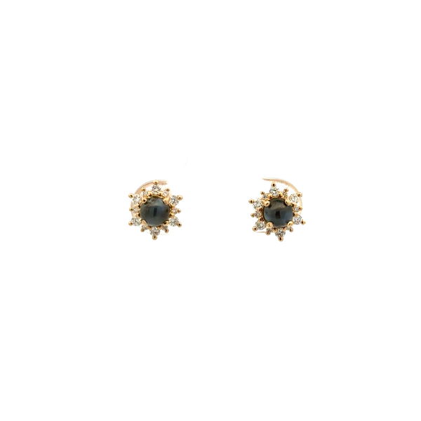 Closeup photo of 14K YG 1.00tcw Cat's Eye Alexandrite & .28tcw Diamond Stud Earrings 1.9g