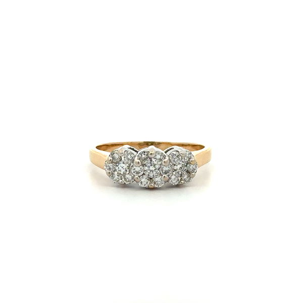 Closeup photo of 14K 2tone 1.00tcw 3 Stone Cluster Diamond Ring 5.2g, s10.5