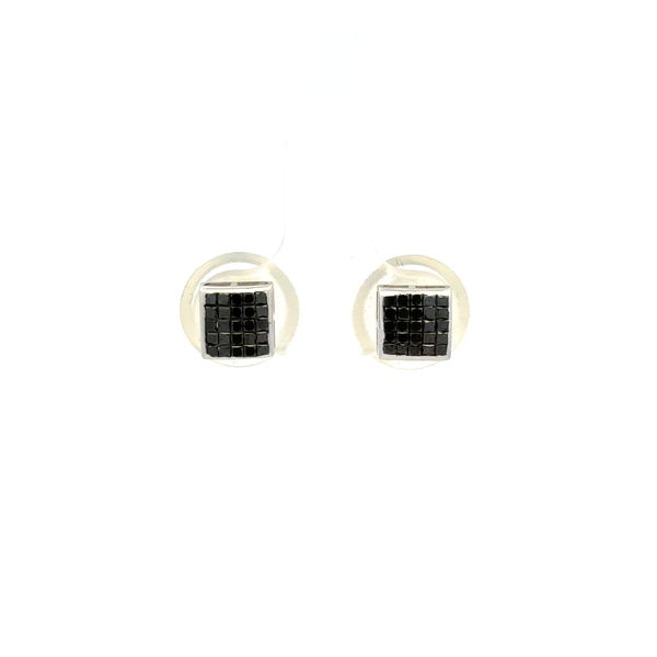 Closeup photo of 14K WG 1tcw Black Spinel Square Stud Earrings 1.9g