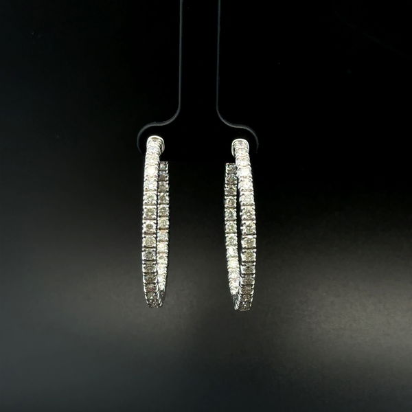 Closeup photo of 14K WG 62 RBC Diamond 3.75tcw Inside Out Hoop Earrings 13.6g, 1.5"