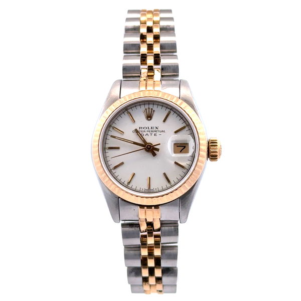 Closeup photo of Ladies Rolex 2tone SS 18K 69173 26mm White Dial Watch 8614984, 3/2026 Service