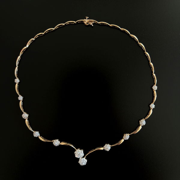 Closeup photo of 14K YG 3.00tcw RBC Diamond Cluster Station Necklace 19.5g, 17.5"