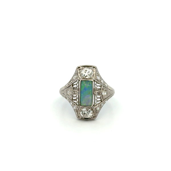 Closeup photo of Platinum Art Deco .80ct Opal & .75tcw OEC Diamond Ring 4.5g, s5
