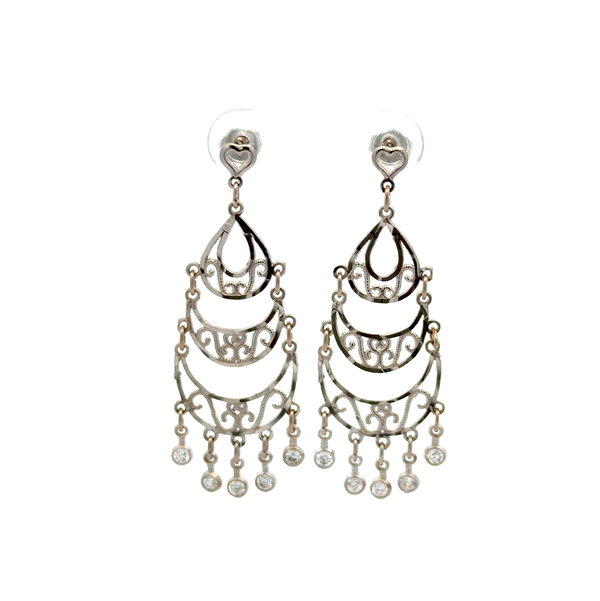 Closeup photo of 14K WG Art Deco .30tcw OEC Diamond Chandelier Dangle Earrings 2.4g, 1.5”