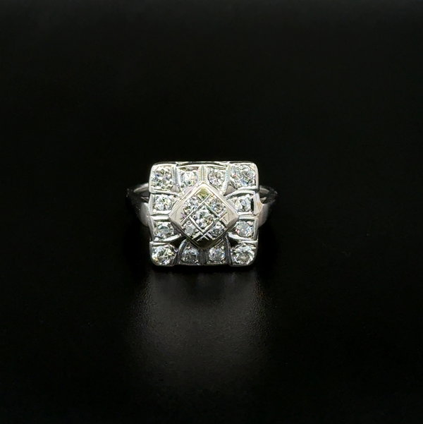 Closeup photo of 14K WG Art Deco .85tcw Diamond Square Top Ring 5.1g, s7.25