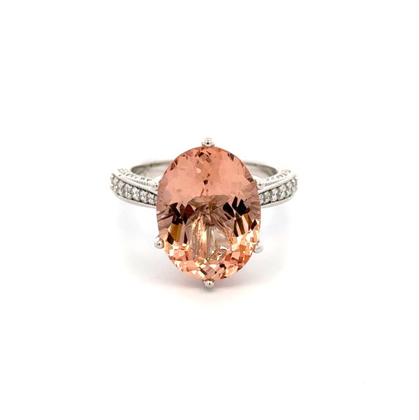 Closeup photo of 14K WG 7.50ct Oval Morganite Beryl & .60tcw RBC Diamond Ring 8.0g, s6.5