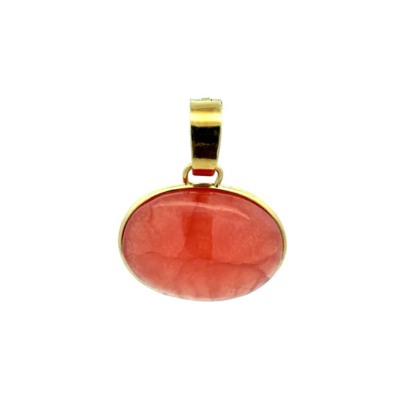 Closeup photo of 18K YG 20ct Oval Gem Rhodochrosite Enhancer Pendant 9.5g