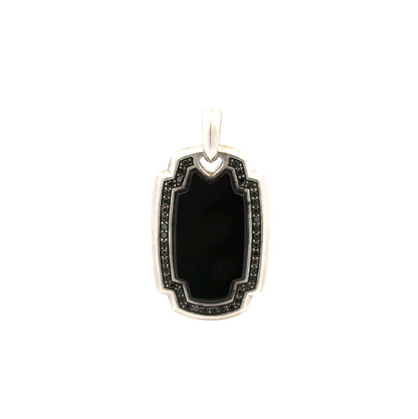 Closeup photo of 925 Sterling DAVID YURMAN 31mm Black Onyx & Diamond Silver Elongated Amulet Pendant 11.8g