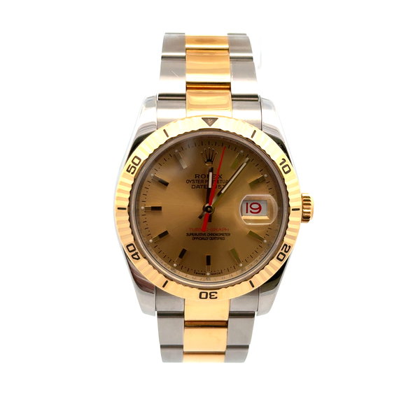 Closeup photo of ROLEX 36mm DATEJUST Turnograph 116263 18K Yellow Gold & Stainless Steel Champagne Dial Oyster Bracelet Watch F832757