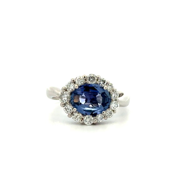 Closeup photo of Platinum 2.03ct Oval Sapphire & .68tcw RBC Diamond Ring 5.8g s6.5