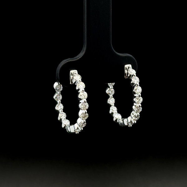 Closeup photo of 10K WG .96tcw Lab Grown Diamond Inside Out Hoop Earrings 3.3g, .75"