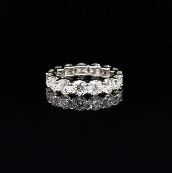 Closeup photo of 14K WG 4.50tcw RBC Lab Grown Diamond U Style Eternity Band Ring 3.4g, s5.5