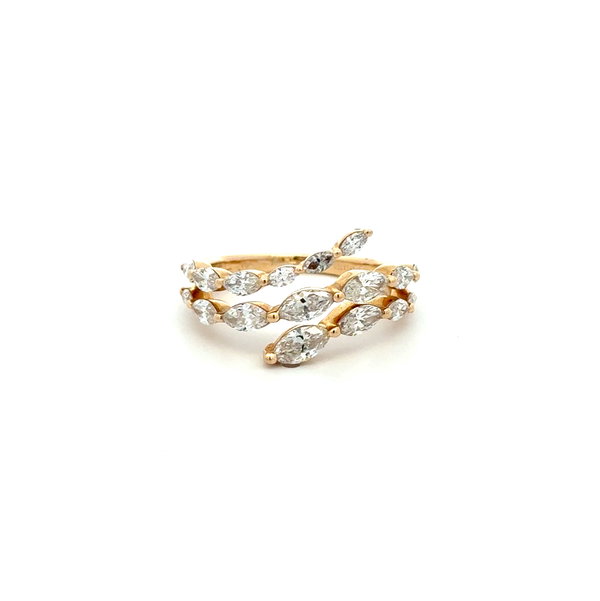 Closeup photo of 10K YG 1.40tcw Marquis Lab Diamond Bypass Leaf Band Ring 2.9g, s5