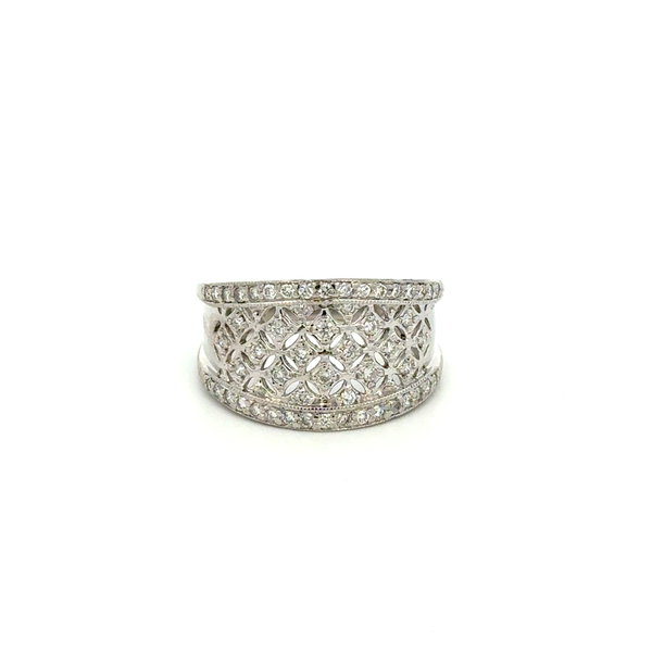 Closeup photo of 14K WG .60tcw Diamond Open Lace 12.5mm Band Ring 5.1g, s6.25