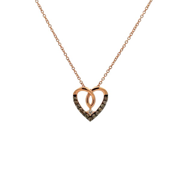 Closeup photo of 14K RG Levian .07tcw Diamond Heart Necklace 2.3g, 16"
