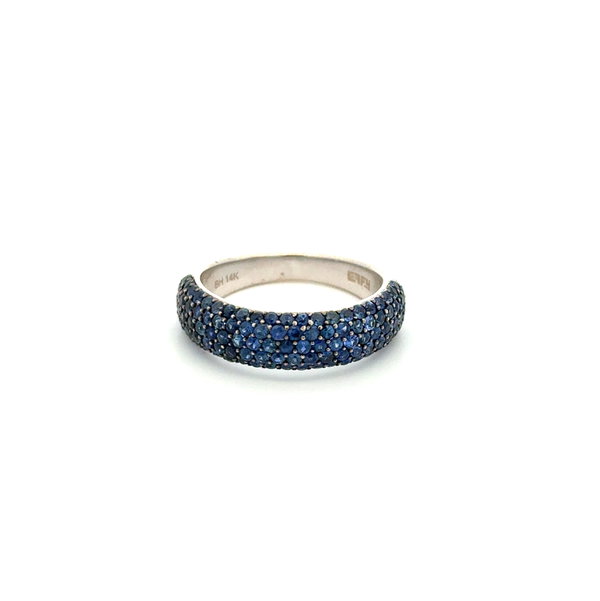 Closeup photo of 14K WG EFFY 3.00tcw Blue Sapphire Pave 6mm Band Ring 4.3g, s7.25