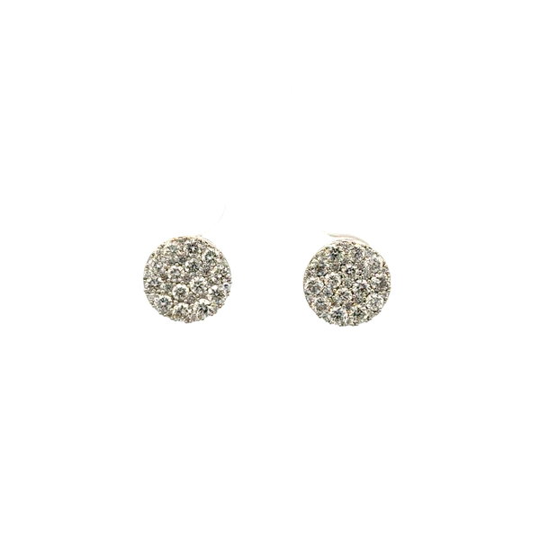 Closeup photo of 14K WG 1.00tcw Pave Diamond Round Earrings 2.2g, 10.5mm
