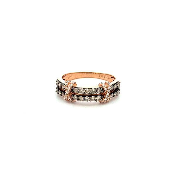 Closeup photo of 14K RG Levian .50tcw Chocolate & White Diamond Band Ring 3.4g, s6.5