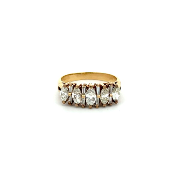 Closeup photo of 14K YG 1.75tcw Marquis & Baguette Diamond Band Ring 3.9g, s7.75