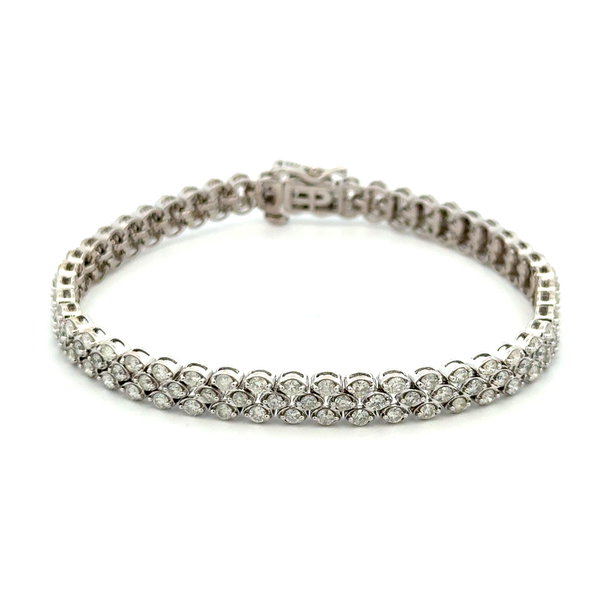 Closeup photo of 14K WG 3 Row 4.00tcw RBC Diamond Tennis Line Bracelet 12.8g, 6.5"