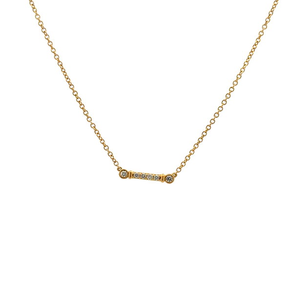 Closeup photo of 18K YG TIFFANY & Co .03tcw Diamond Petite Bar Necklace 1.8g, 16"