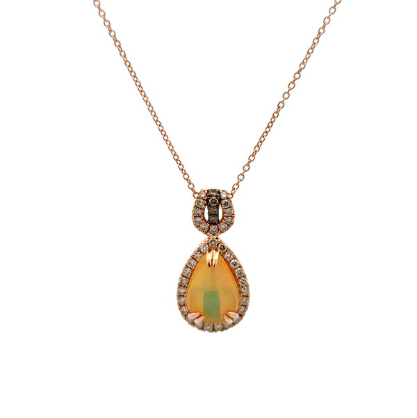 Closeup photo of 14K RG LeVian 1.5ct Opal & .25tcw Diamond Pendant Necklace 4.5g, 18"