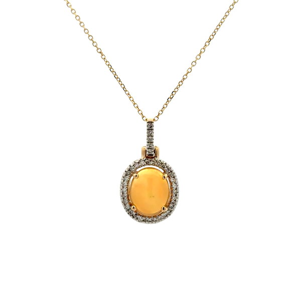 Closeup photo of 14K YG 1.50ct Opal & .20tcw Diamond Pendant Necklace 3.2g, 18"