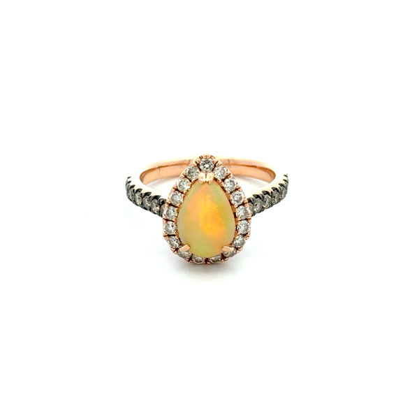 Closeup photo of 14K RG LeVian 1.20ct Pearl Opal & .45tcw Diamond Halo Ring 4.8g, s6.75