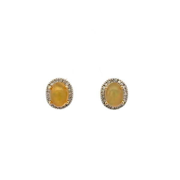 Closeup photo of 14K YG LeVian 1.5tcw Opal & .12tcw Diamond Pendant Stud Earrings 2.3g