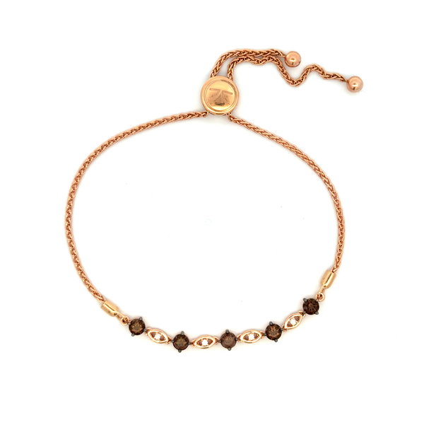Closeup photo of 14K RG LeVian .50ct Smokey Quartz & .04tcw Diamond Bolo Bracelet 7.2g, sizeable